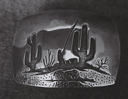 Belt Buckle - Harvesting Saguaro by Rick Manuel, Tohono O'odham